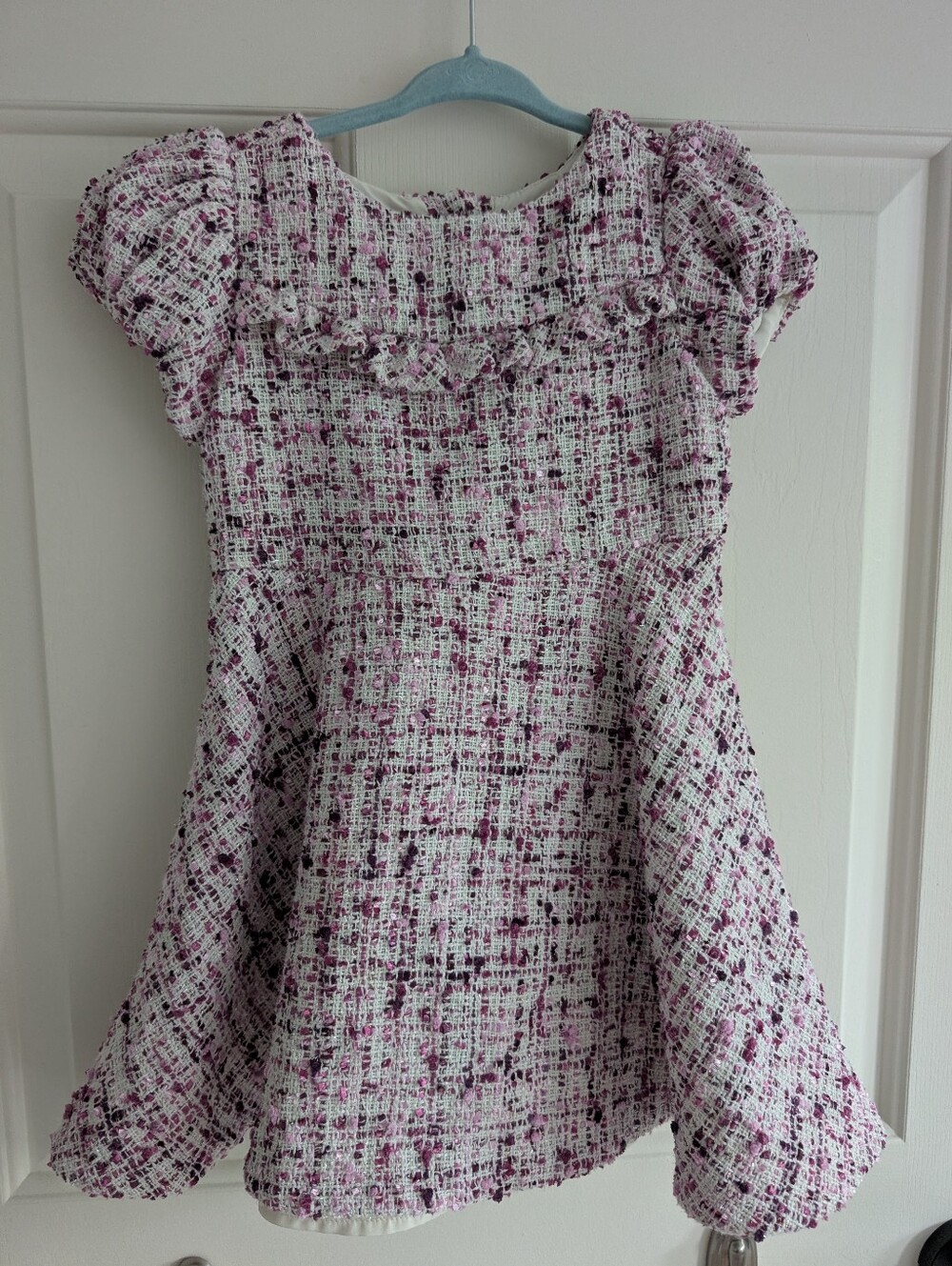 Janie And Jack Toddler Girls Formal Tweed Dress. White Pink Purple, Size 3T
